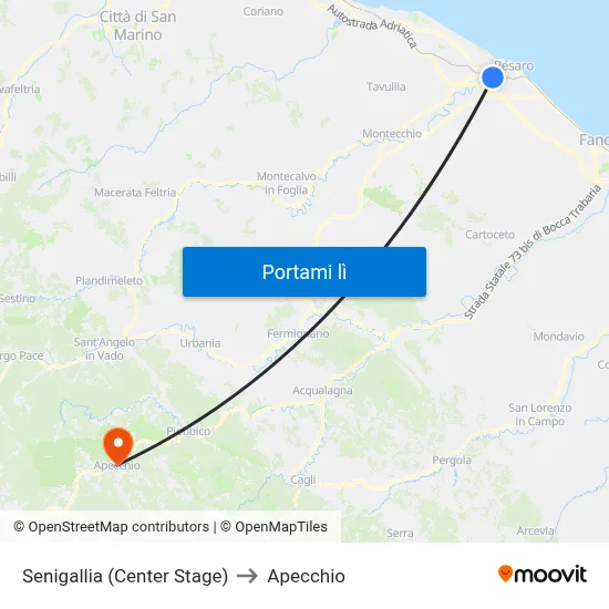 Senigallia (Center Stage) to Apecchio map