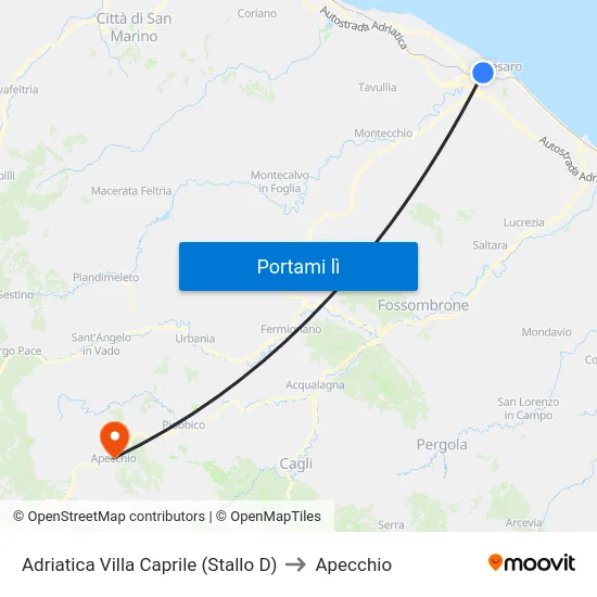 Adriatica Villa Caprile (Stallo D) to Apecchio map