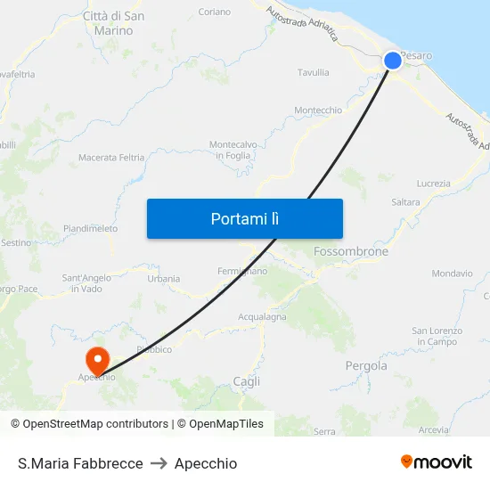 S.Maria Fabbrecce to Apecchio map