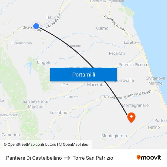 Pantiere Di Castelbellino to Torre San Patrizio map