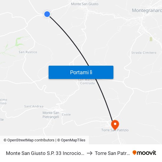 Monte San Giusto S.P. 33 Incrocio Renzi to Torre San Patrizio map