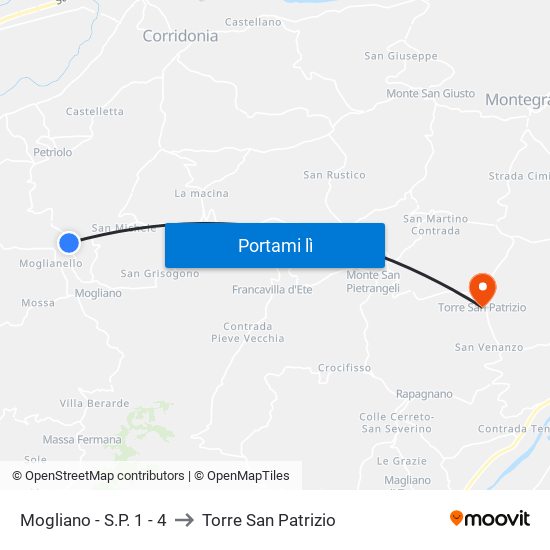 Mogliano - S.P. 1 - 4 to Torre San Patrizio map