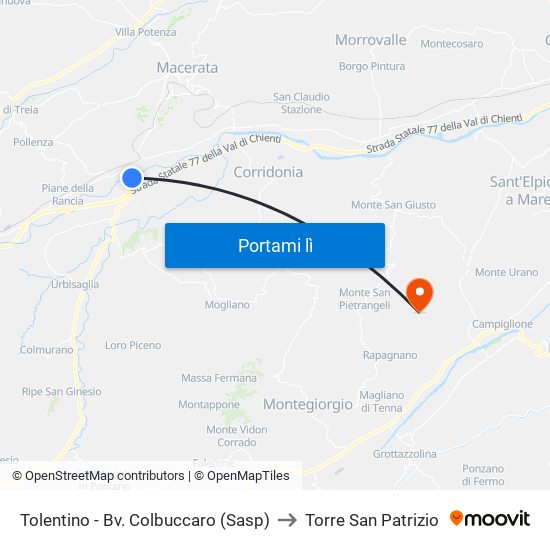 Tolentino - Bv. Colbuccaro (Sasp) to Torre San Patrizio map