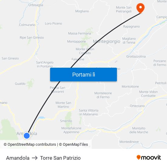 Amandola to Torre San Patrizio map