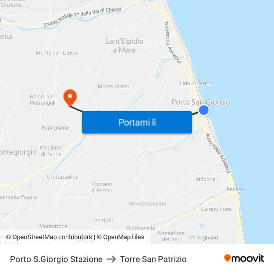 Porto S.Giorgio Stazione to Torre San Patrizio map