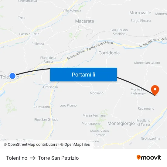 Tolentino to Torre San Patrizio map
