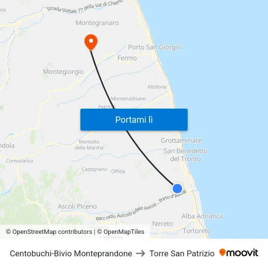 Centobuchi-Bivio Monteprandone to Torre San Patrizio map