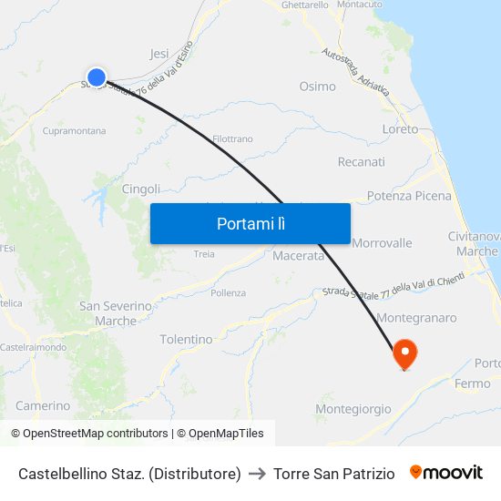 Castelbellino Staz. (Distributore) to Torre San Patrizio map