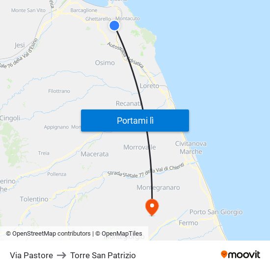 Via Pastore to Torre San Patrizio map