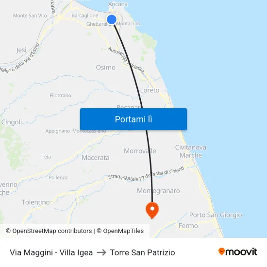 Via Maggini - Villa Igea to Torre San Patrizio map