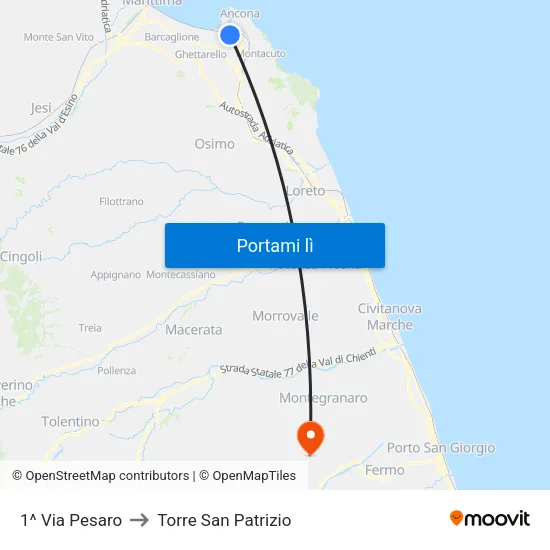 1^ Via Pesaro to Torre San Patrizio map