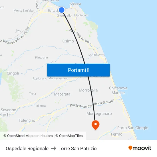 Ospedale Regionale to Torre San Patrizio map