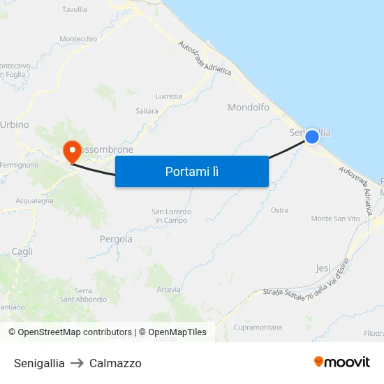 Senigallia to Calmazzo map
