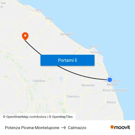Potenza Picena-Montelupone to Calmazzo map