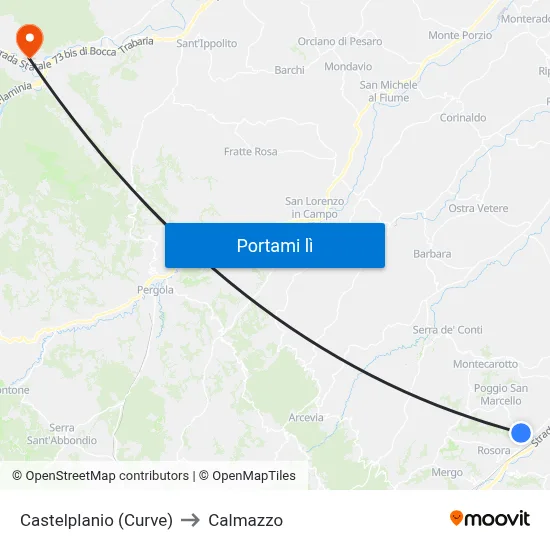 Castelplanio (Curve) to Calmazzo map