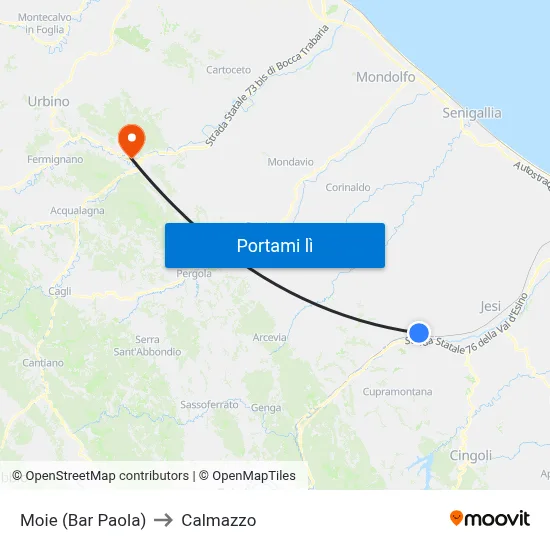 Moie (Bar Paola) to Calmazzo map