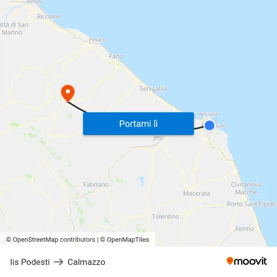 Iis Podesti to Calmazzo map