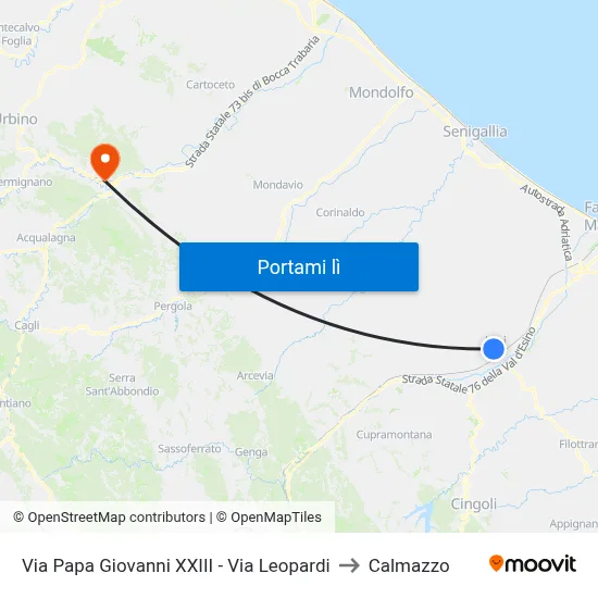 Via Papa Giovanni XXIII - Via Leopardi to Calmazzo map