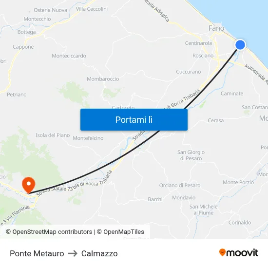 Ponte Metauro to Calmazzo map