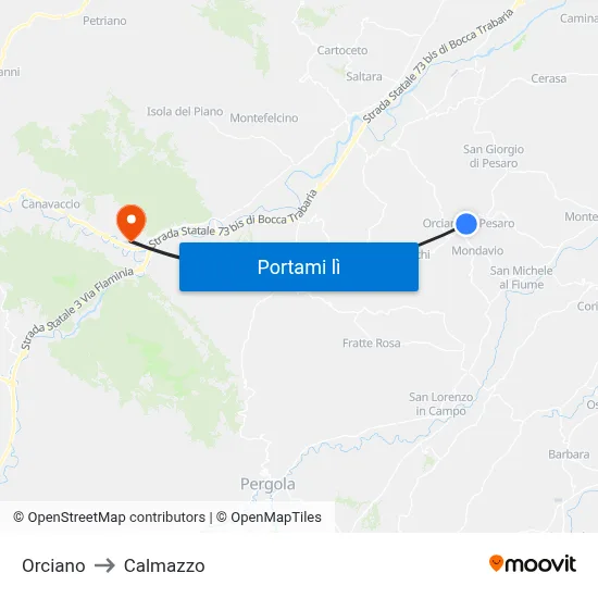Orciano to Calmazzo map