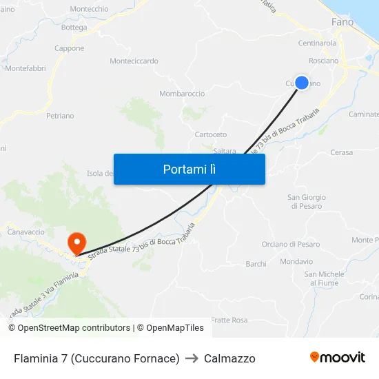 Flaminia 7 (Cuccurano Fornace) to Calmazzo map