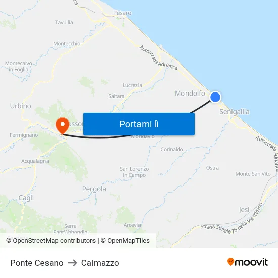 Ponte Cesano to Calmazzo map