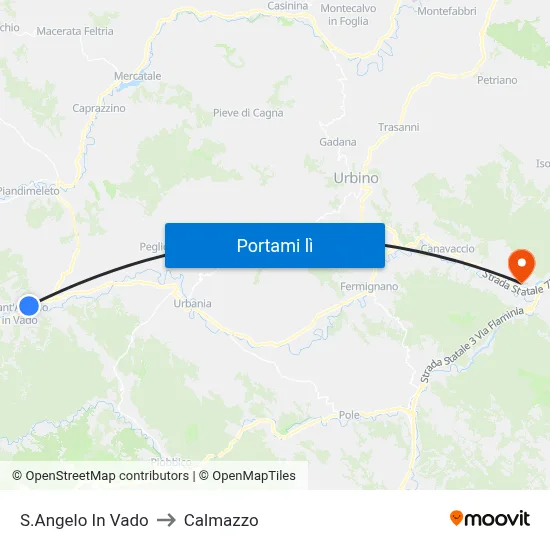 S.Angelo In Vado to Calmazzo map