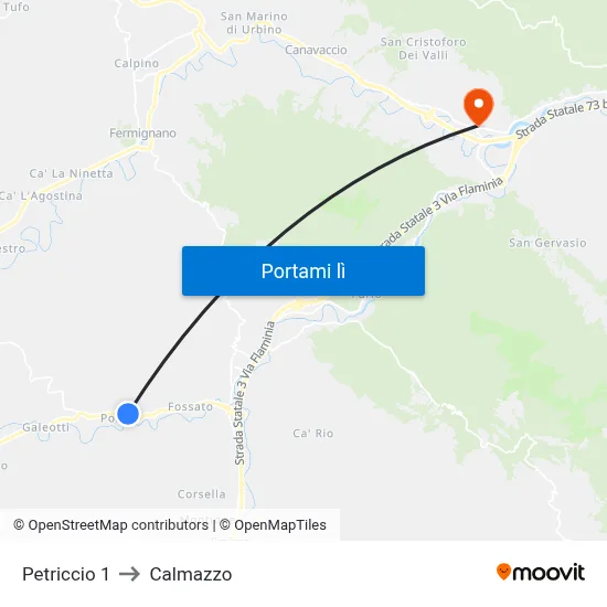 Petriccio 1 to Calmazzo map