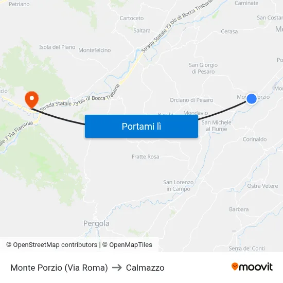 Monte Porzio (Via Roma) to Calmazzo map