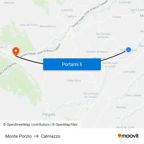 Monte Porzio to Calmazzo map