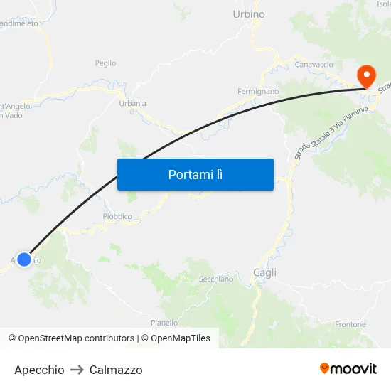 Apecchio to Calmazzo map