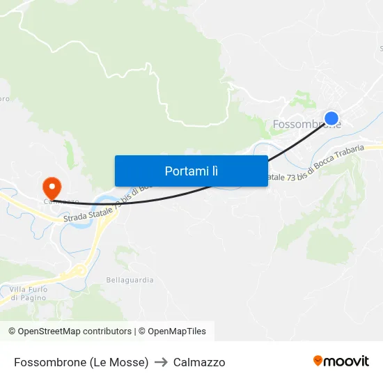 Fossombrone (Le Mosse) to Calmazzo map