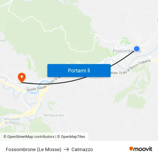 Fossombrone (Le Mosse) to Calmazzo map