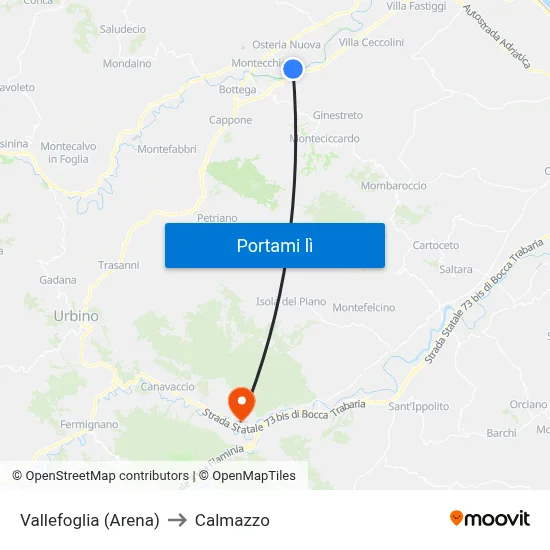 Vallefoglia (Arena) to Calmazzo map