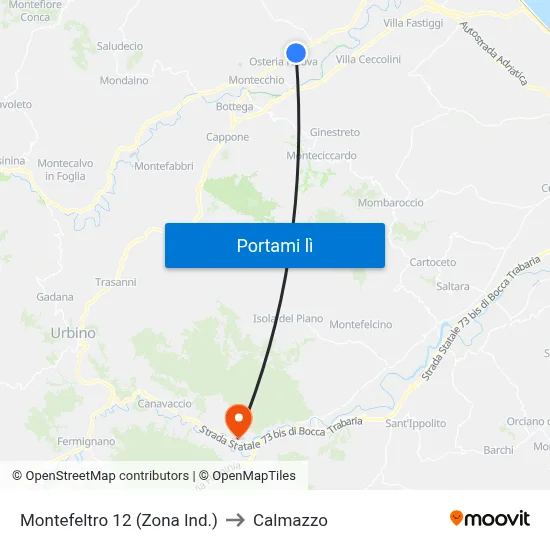 Montefeltro 12 (Zona Ind.) to Calmazzo map