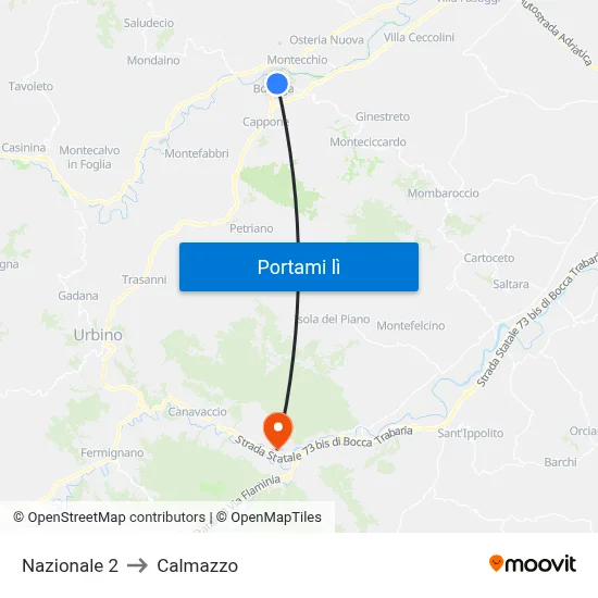 Nazionale 2 to Calmazzo map