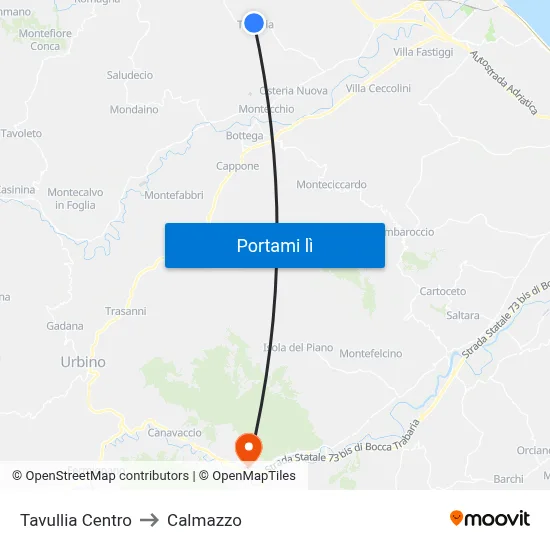Tavullia Centro to Calmazzo map