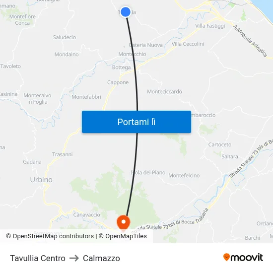 Tavullia Centro to Calmazzo map