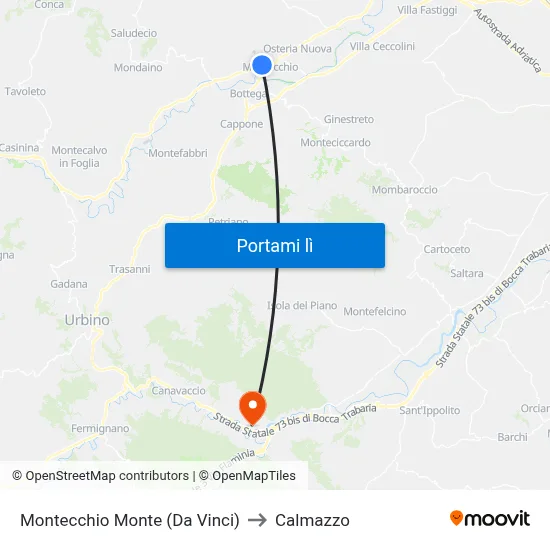 Montecchio Monte (Da Vinci) to Calmazzo map