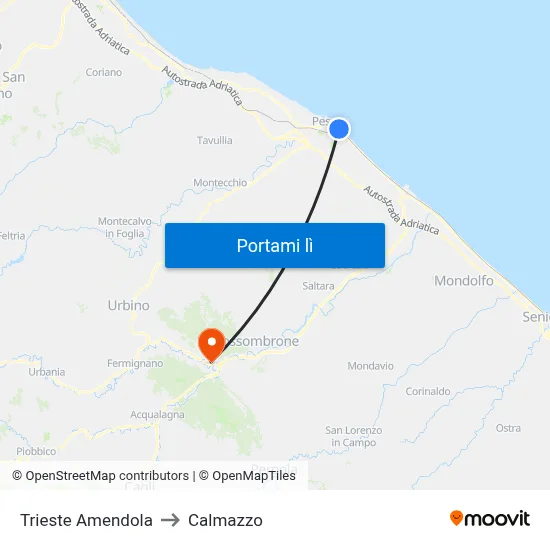 Trieste Amendola to Calmazzo map