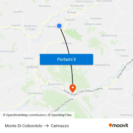 Monte Di Colbordolo to Calmazzo map