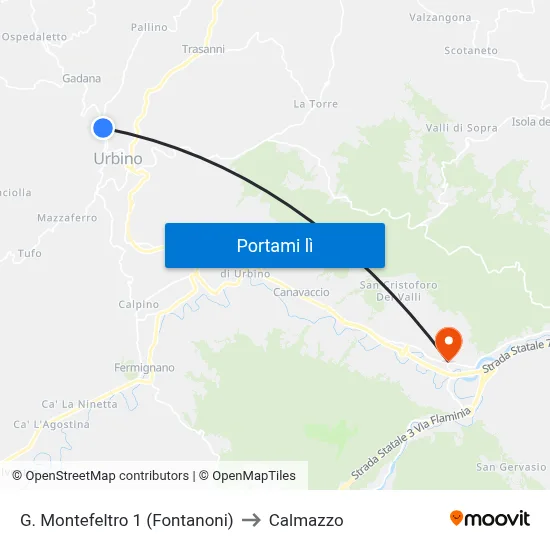G. Montefeltro 1 (Fontanoni) to Calmazzo map