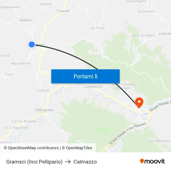 Gramsci (Incr.Pellipario) to Calmazzo map