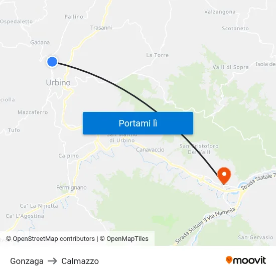 Gonzaga to Calmazzo map