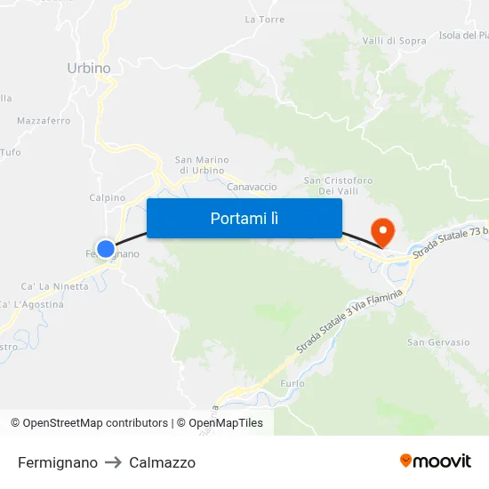 Fermignano to Calmazzo map