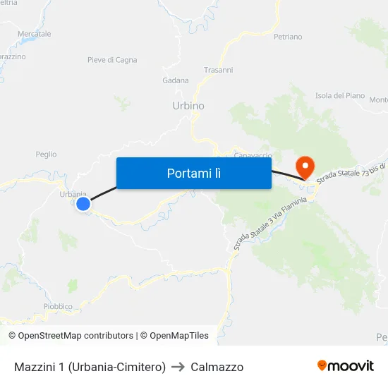 Mazzini 1 (Urbania-Cimitero) to Calmazzo map