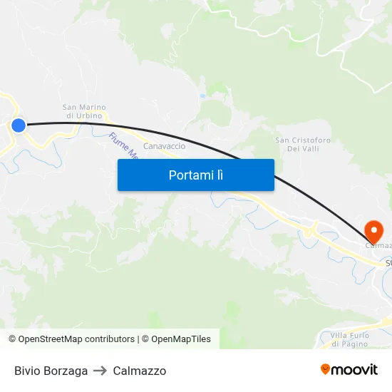 Bivio Borzaga to Calmazzo map