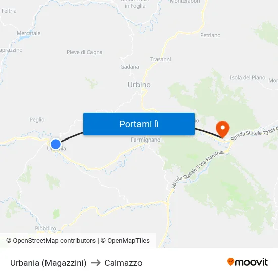 Urbania (Magazzini) to Calmazzo map