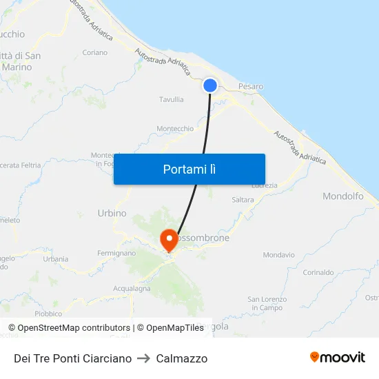 Dei Tre Ponti Ciarciano to Calmazzo map