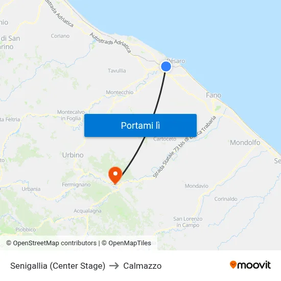 Senigallia (Center Stage) to Calmazzo map
